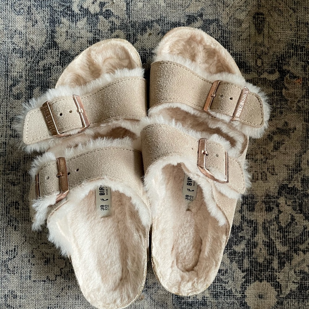 Birkenstock Arizona Nude Rose Shearling Sandals